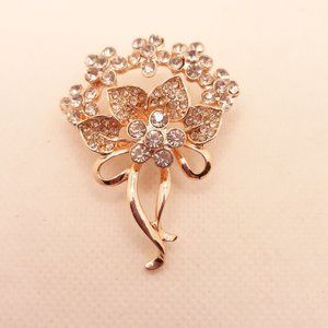 Rose Gold Tone Rhinestones Bouquet Brooch